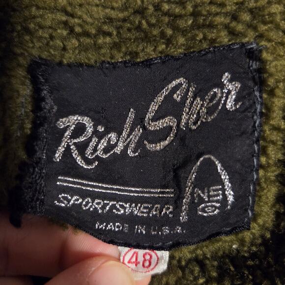 Vintage Rich Sher Mens 48 Wool Plaid Sherpa Coat Green Jacket Hunting 60s 70s - Picture 2 of 10